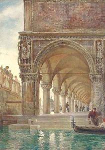 Gondoliers conversing before the Doge's Palace