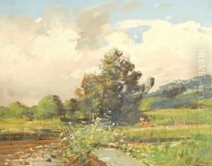 Uferlandschaft Mit Rehwild by Christian Johann Kroner