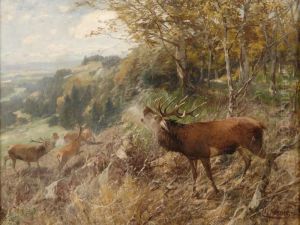Brunsthirsch Mit Rudel. by Christian Johann Kroner