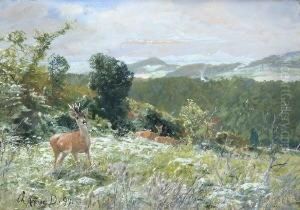 Rotwild Auf Der Lichtung. by Christian Johann Kroner
