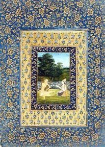 Layla Reading to Majnun, who sits under a tree by a lotus pool, Delhi, c.1720-40 by Dal Chand