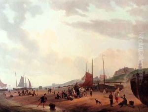 Fisherfolk And Townsfolk On Scheveningen Beach In The Afternoon by Abraham Johannes Couwenberg, Jzn.