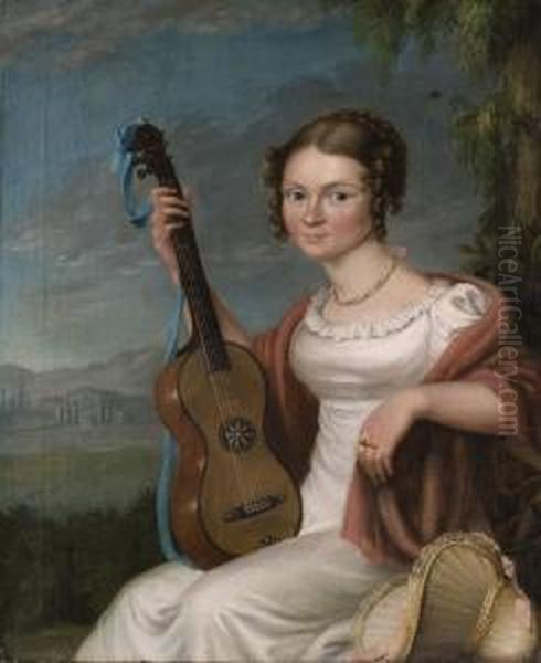 Junge Frau In Weissem Kleid Mit Gitarre - view 1