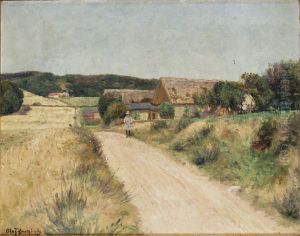 Landskap Med Figur Pa Byvag by Olof Krumlinde