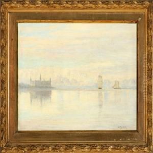 Coastal Scene At Elsinore Castle by Olof Krumlinde