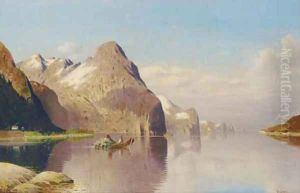 Rowing hay across the fjord by Fritz Chwala
