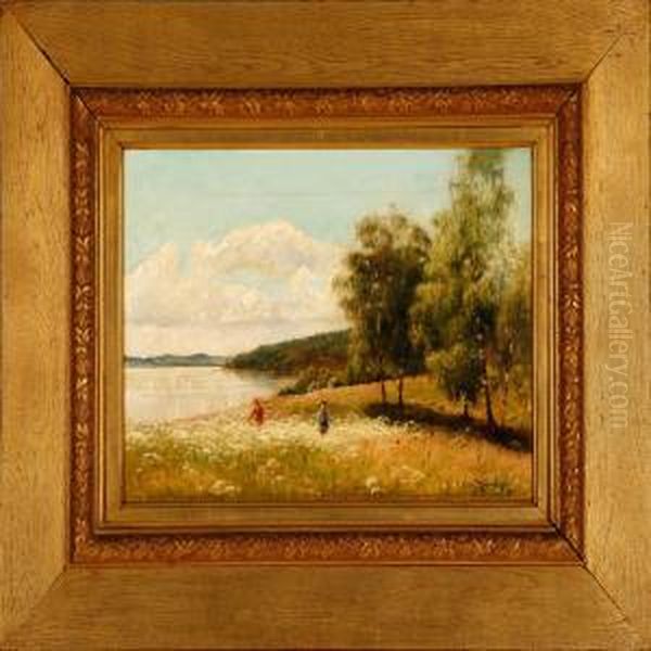 Landscape With Two Children Playing On A Field - view 1