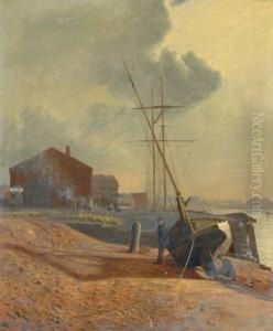 'tranegraven Kopenhamn'. Signerad. Duk, 76x63. Nagra Sma Duklagningar