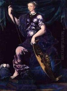 Margaret Queen of Navarre represented as Minerva Limoges by Jean de Court