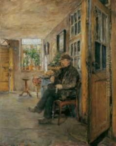 Hollandisches Interieur Mit Sitzendem Mann by Gotthardt Kuehl
