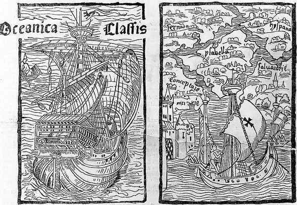 Drawing of the Santa Maria and a map describing the islands of Salvador, Espanola, Fernanda, Isabel and Conception, 1493 - view 1