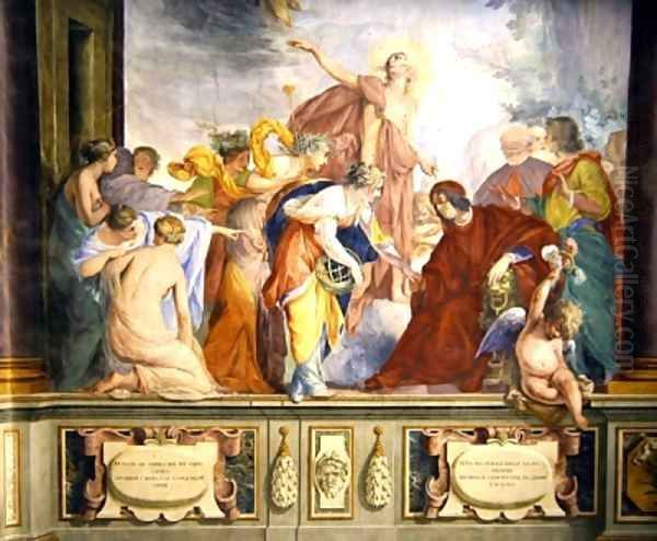 Lorenzo de Medici and Apollo welcome the muses and virtues to Florence by Bravo Cecco (Francesco Montelatici)