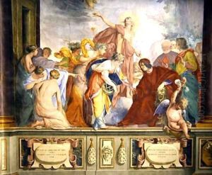Lorenzo de Medici and Apollo welcome the muses and virtues to Florence by Bravo Cecco (Francesco Montelatici)