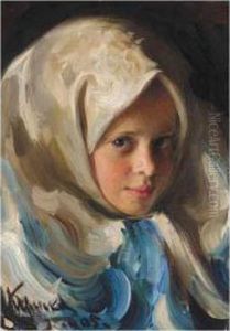 Young Girl In Blue Headscarf