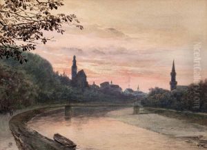 Salzach Gegen Mullner Kirche Bei Abendrot by Franz Kulstrunk