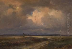 Wanderer In Weiter Abendlicher Landschaft by Karl Robert Kummer