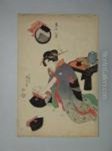 Une Jeune Femmeaccroupie Prepare Un Repas by Gototei Kunisada