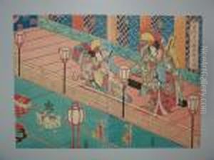 Deux Danseurs Sur Une Estrade by Gototei Kunisada