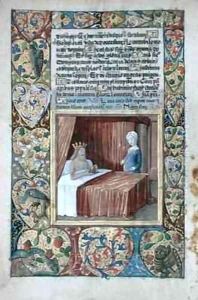 A king lying in bed by Jean Colombe