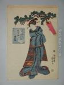 Une Jeune Femme Enkimono De Fete by Utagawa Kuniyoshi