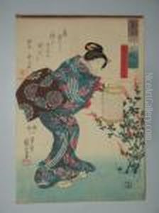 Une Jeune Femmearrose Une Plante by Utagawa Kuniyoshi