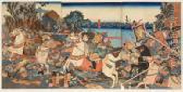 Battle Scene With Multiple Figures On Horseback. - view 1