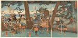Battle Scene With Central Figure On Horseback by Utagawa Kuniyoshi