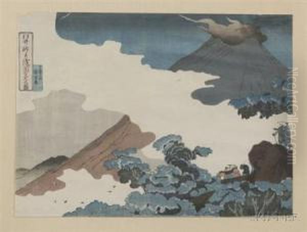 Travelers Climbing Throughmist Toward The Summit Of A Smoking Mt. - view 1