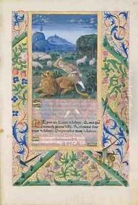 David defending his fathers sheep against a lion by Jean Colombe
