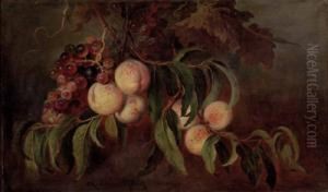 Stillleben Mit Weintrauben Und Pfirsichzweigen by Ludwig Adam Kunz