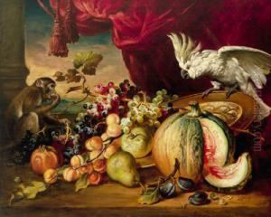Groses Stilleben Mit Papagei by Ludwig Adam Kunz