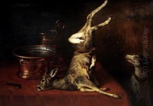 Jagdstilleben Mit Rehkitz Und Kupferkessel by Ludwig Adam Kunz