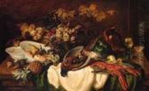 A Collection Of Fruit And Game On A Table by Ludwig Adam Kunz
