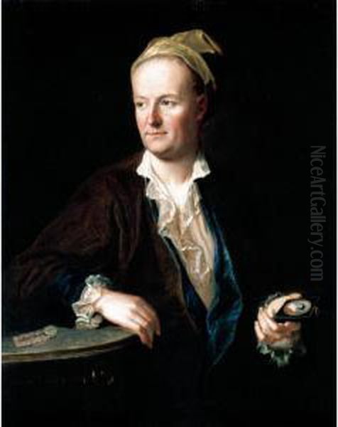 Portrait Of A Gentleman, Half 
Length, Wearing A Brown Overcoat, Leaning Against A Table And Holding A 
Miniature - view 1