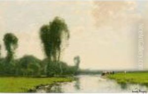 A River Landscape With Cows Near A Stream by Cornelis Kuypers