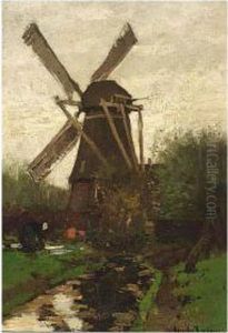 A Peasant Woman Near A Windmill by Cornelis Kuypers