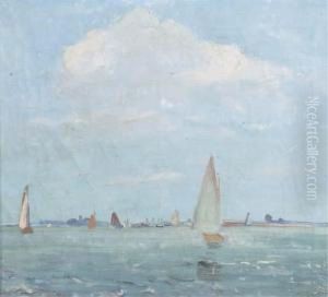 Boats On A Lake In Friesland by Harrie Kuyten