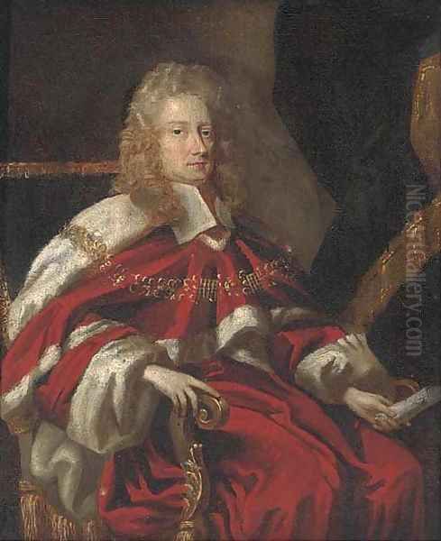Portrait of George Jeffreys, 1st Baron Jeffreys of Wem (1648-1689), small seated three-quarter length, in robes - view 1