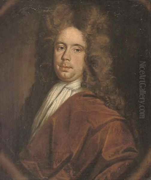 Portrait of a gentleman, bust-length, in a brown robe, in a sculpted cartouche - view 1