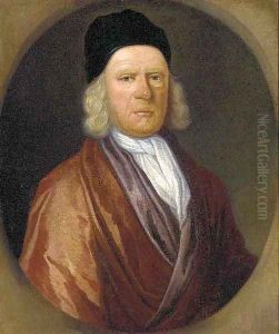Portrait of Rev. Thomas Tooke (d.1721), bust-length, in a brown coat, white stock and black cap, feigned oval by Johann Closterman