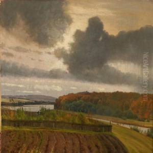 I Oktober Maaned. 
Emnet Taget Ved Ryestation. 
I Baggrunden Sees Himmelbjerget