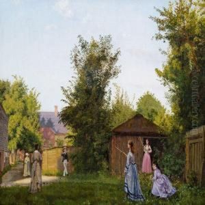 Summer Day In The Garden With Youngsters Playing