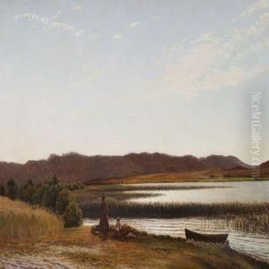 A Mother With A Child At A Lake Shore, Presumably Near Silkeborg