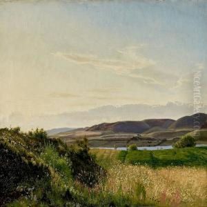 A Danish Landscape Withview To Lake And Hillside, Summer