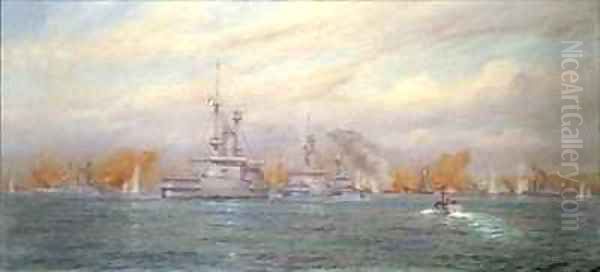 HMS Albion commanded by Capt A Walker Heneage completing the destruction of the outer forts of the Dardanelles in 1915 - view 1