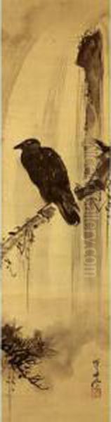 Crow Perched On A Withered Branch - view 1