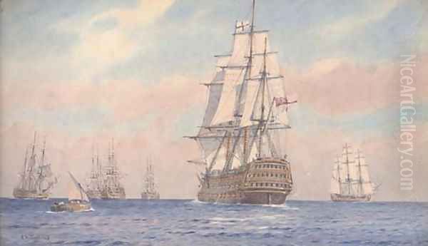 Nelson in H.M.S. Victory joining the fleet off Cadiz prior to the battle of Trafalgar - view 1