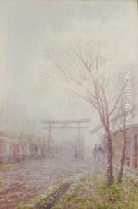 Japanese Scene With Cherry Blossom And Figures by John La Farge