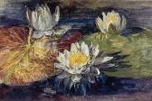 Water-lilies With Red And Green Pads by John La Farge