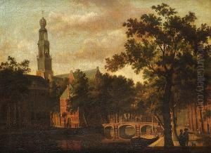The Westerkerk, Amsterdam, With 
Figures On A Canal Path With A Horse-drawn Carriage Crossing A Bridge 
Beyond
